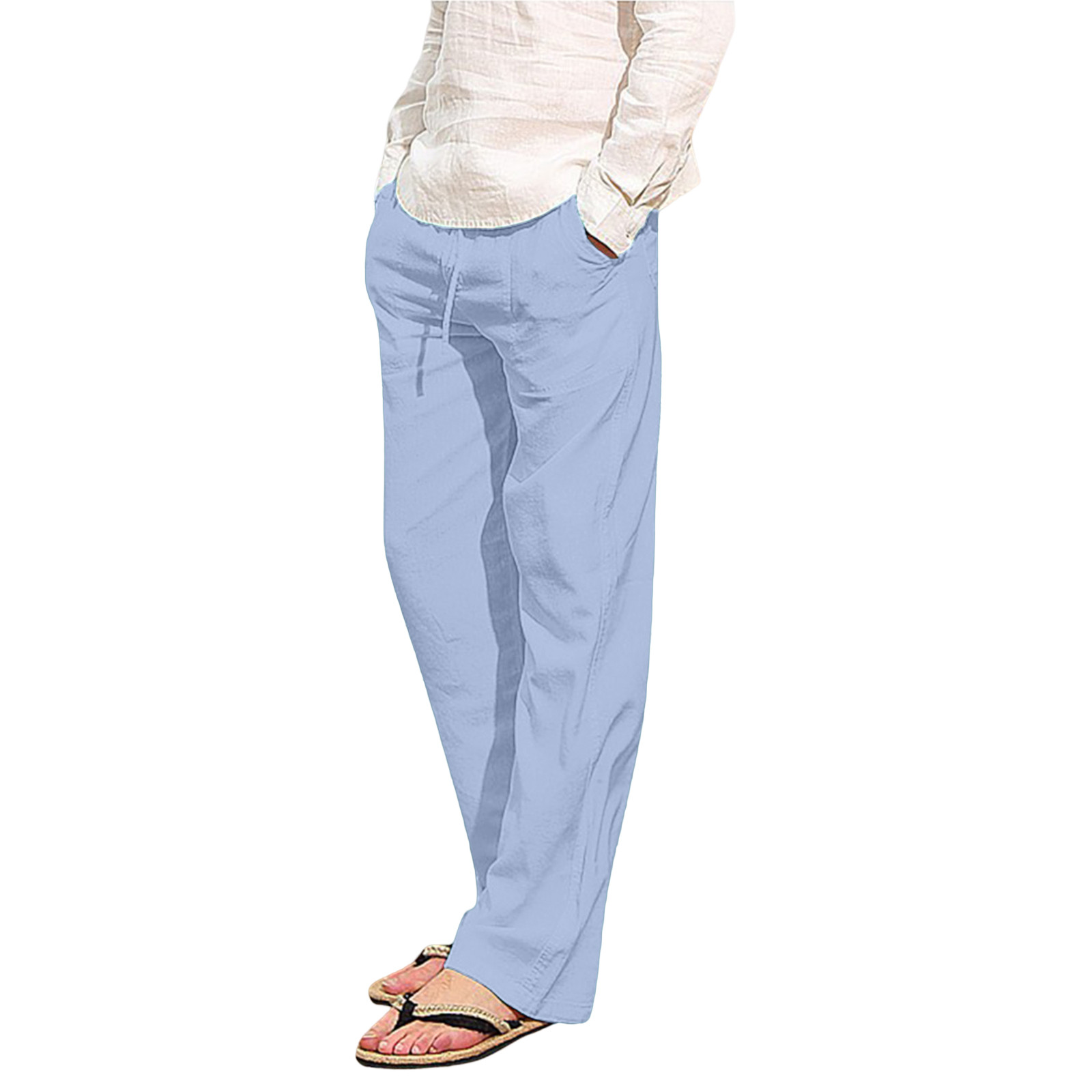 thumbnail image 2 of Pantalones deportivos holgados de hip hop para hombre - Algodón y lino, transpirables - Para todas las estaciones, cuatro bolsillos - Informales/playa/deporte - Tallas del Reino Unido/UE/EE. UU., l, 2 of 6